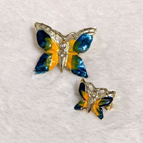 Jewelry - Vintage Enamel & Goldtone Butterfly Brooches - Qty 2